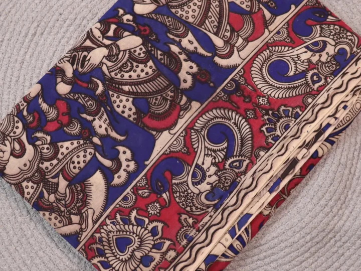 Kalamkari Saree – Royal Cobalt Blue & Maroon Kalamkari
