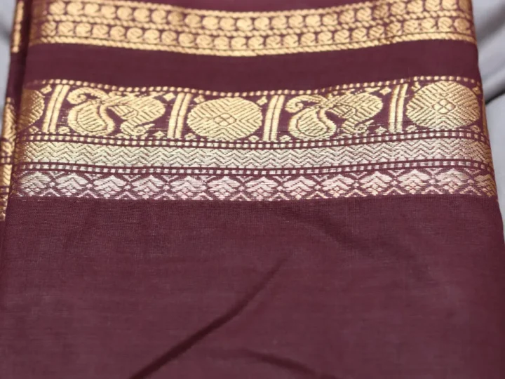 Pure Cotton Gopuram Border Saree – Maroon and Gold