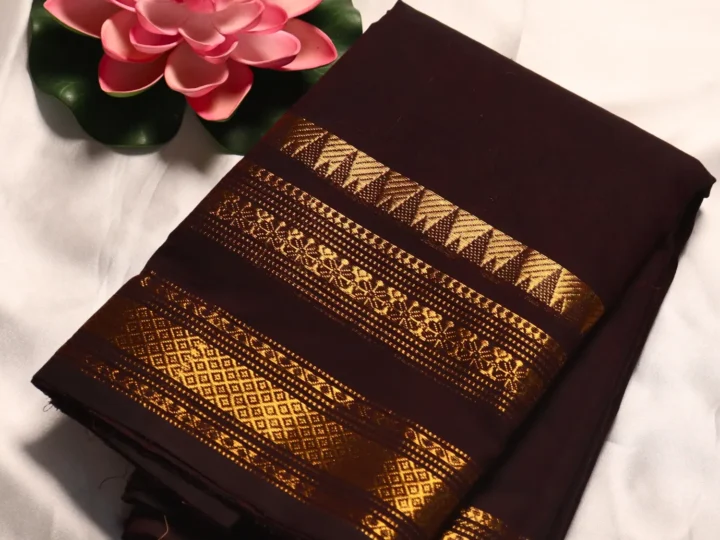 Pure Cotton Gopuram Border Saree – Coffee Brown