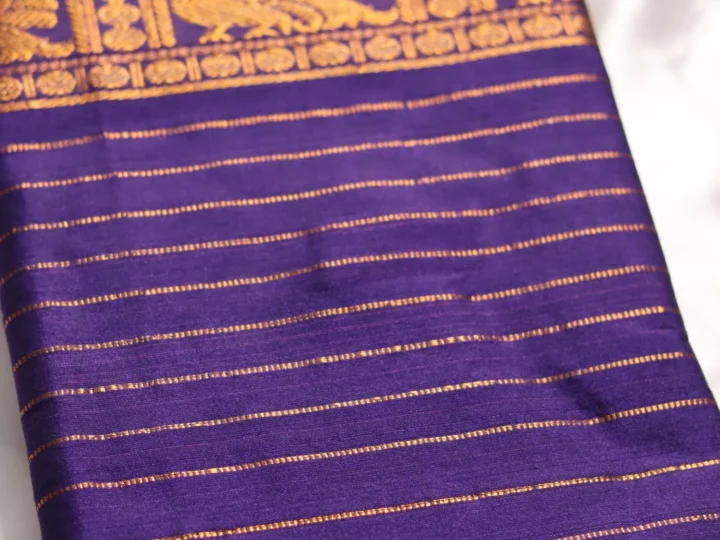 Pure Cotton Narayanpeth Saree – Maroon & Royal Blue Golden Border