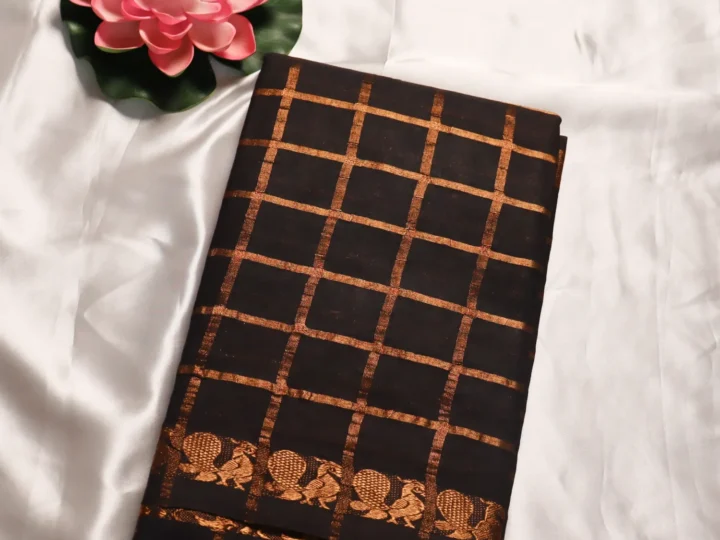 Nilam Saree – Black and Gold Grid