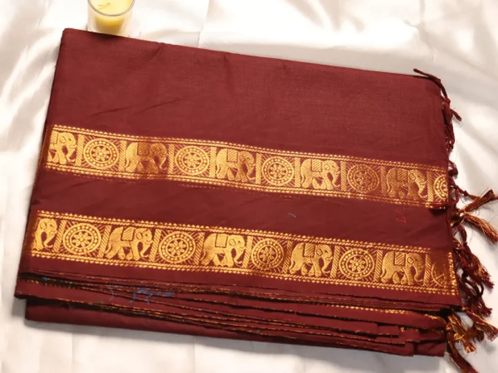 Nilam Saree – Deep Aubergine Brown & Gold Border