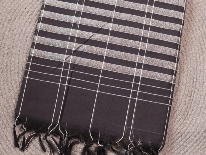 Jute Cotton Saree – Black & Silver