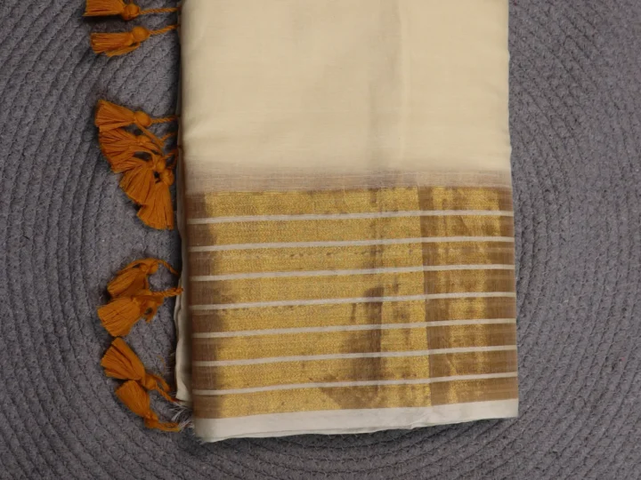 Mul Cotton Tissue Border - Cream Body with Golden Border