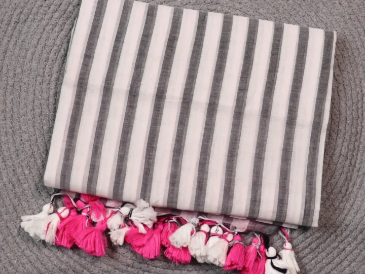 Mul Cotton Half Pink Body and Half Black and White Stripes