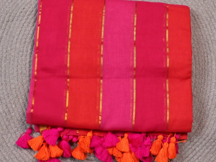 Mul Cotton Magenta Red and Golden Body Stripe