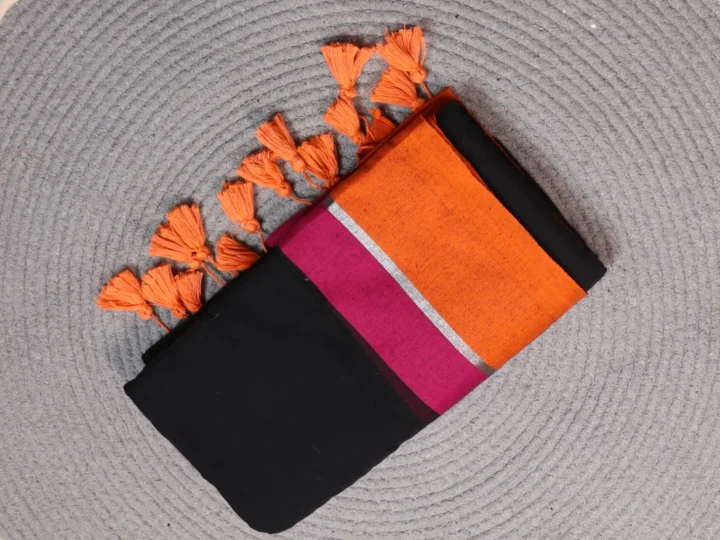 Mul Cotton Black Body with Orange Magenta Stripes