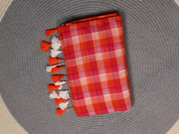 Mul Cotton Check Body Orange Magenta and White