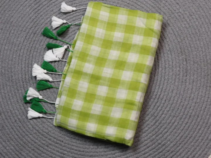 Mul Cotton Medium Check Body Lime Green and White