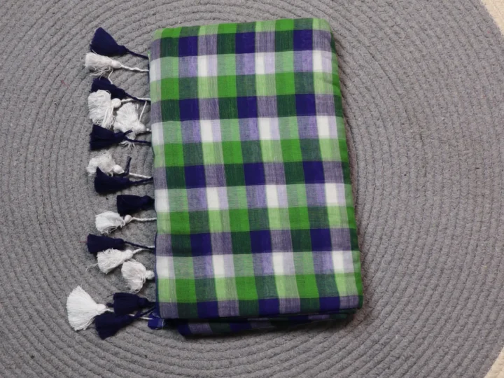 Mul Cotton Check Body Dark Green Royal Blue and White