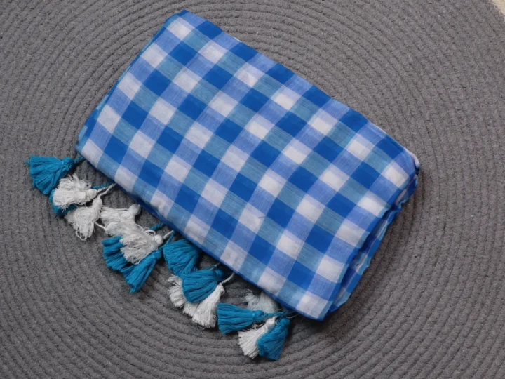 Mul Cotton Check Body Sky Blue and White