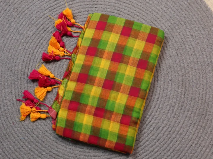 Mul Cotton Check Body Magenta Yellow and Green