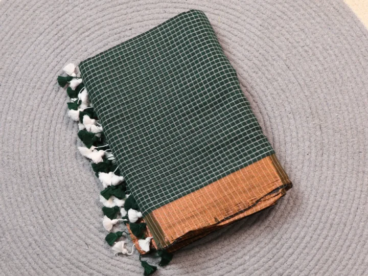 Mul Cotton Micro Check Green Body and White Copper Border