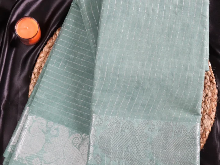 Sungudi Saree with Blouse – Sea Green Silver Grid