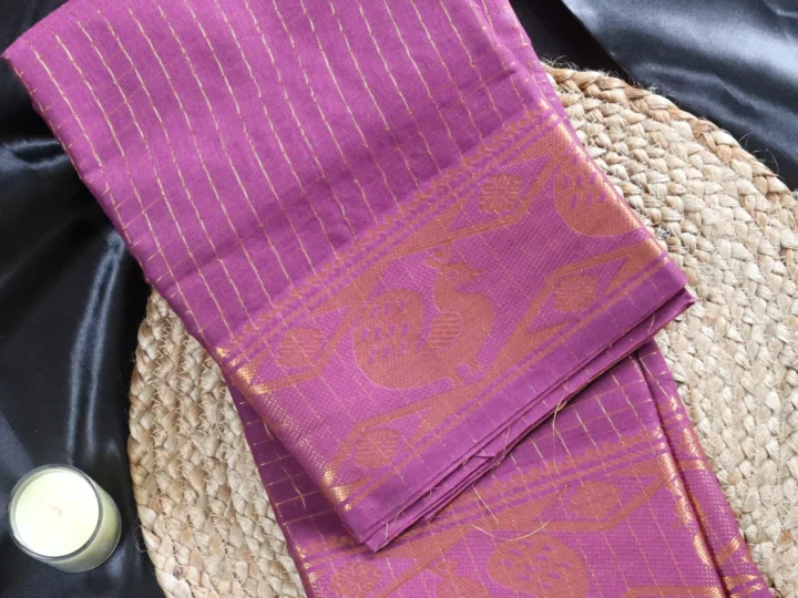 Sungudi Saree with Blouse – Grape Violet Gold Grid