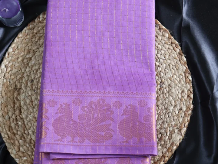 Sungudi Saree with Blouse – Brinjal Violet Gold Grid