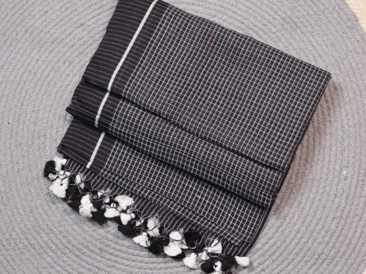 Mul Cotton Micro Check Black & White Body with Black Border