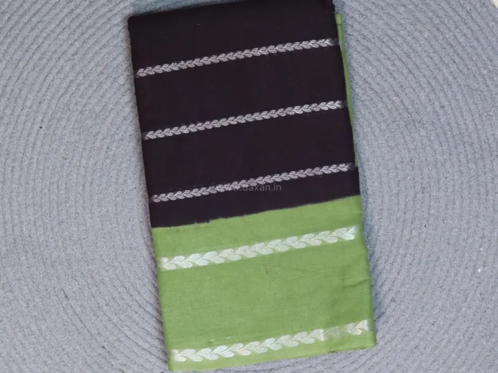 Raisin Black Body with Moss Green Border and Leaf Chain Silver Velthari Stripes