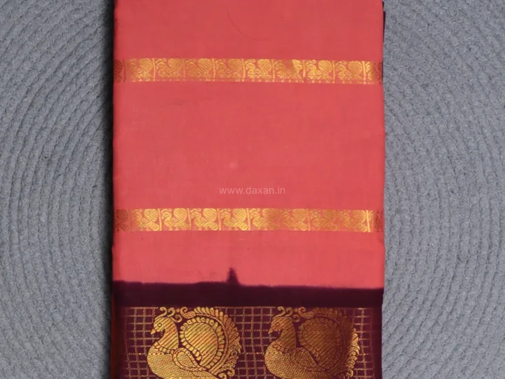Indian Red Body with Dark Sienna Border and Gold Peacock Band Velthari Stripes