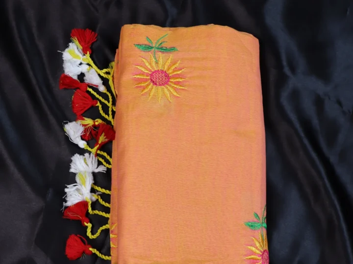 Khadi with Orange Body and Sunflower Embroidery Work