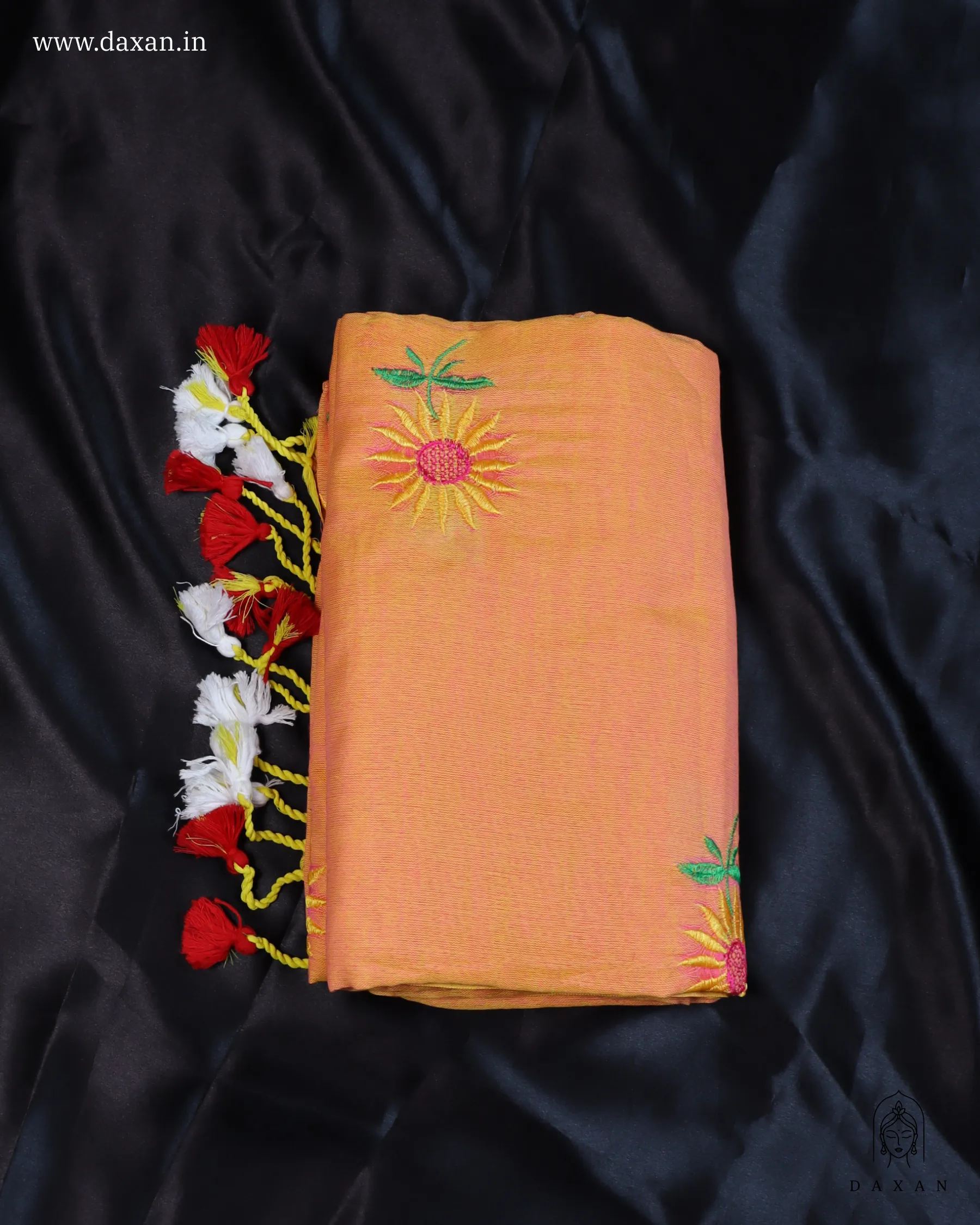 Khadi with Orange Body and Sunflower Embroidery Work