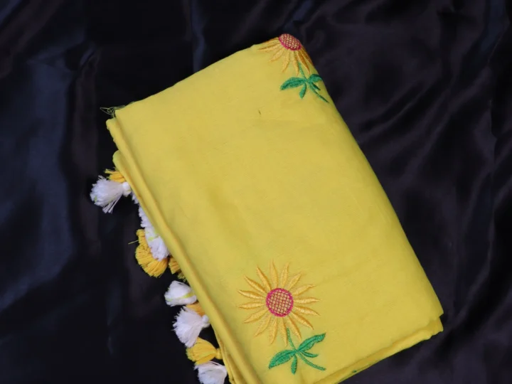 Khadi with Yellow Body and Sunflower Embroidery Work