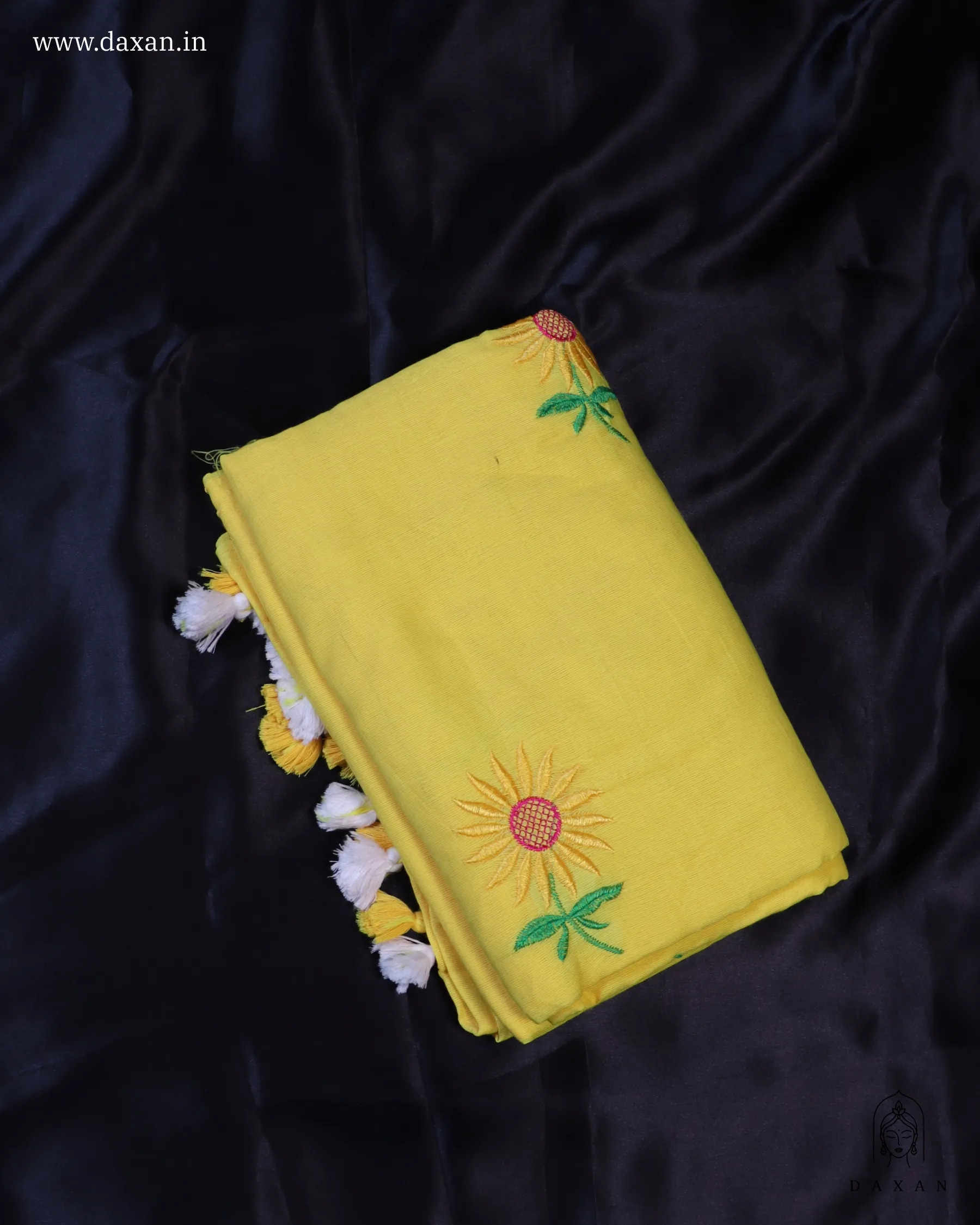 Khadi with Yellow Body and Sunflower Embroidery Work
