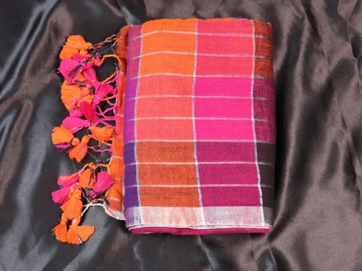 Multicolor Linen Cotton with SIlver Zari