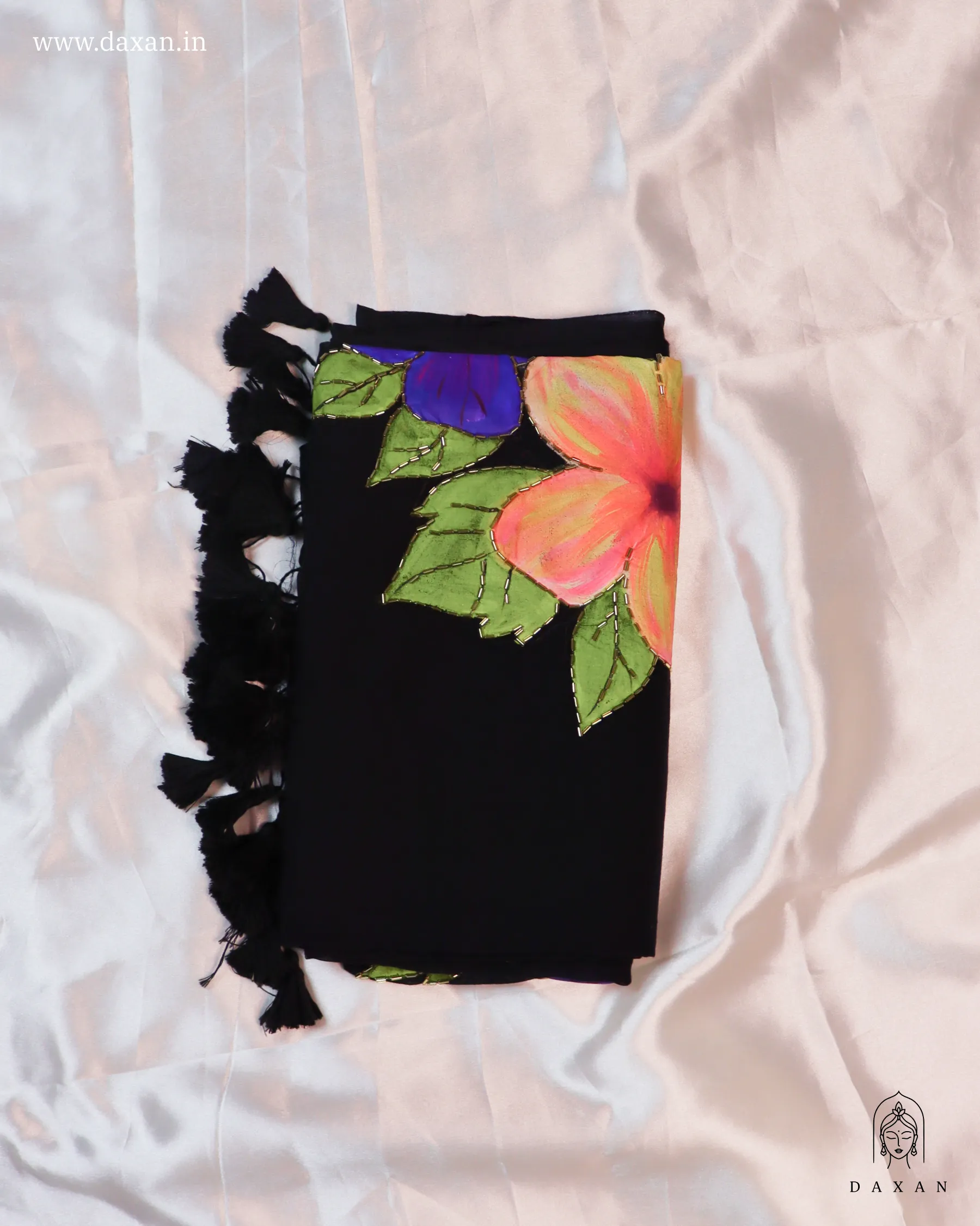 Premium Cotton Black Body with Handpaint & Kardana Work