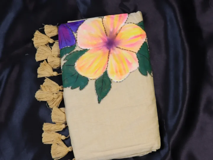 Premium Cotton Beige Body with Handpaint & Kardana Work
