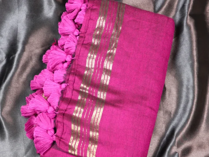 Premium Modal Cotton Raspberry Body with Golden Temple Border