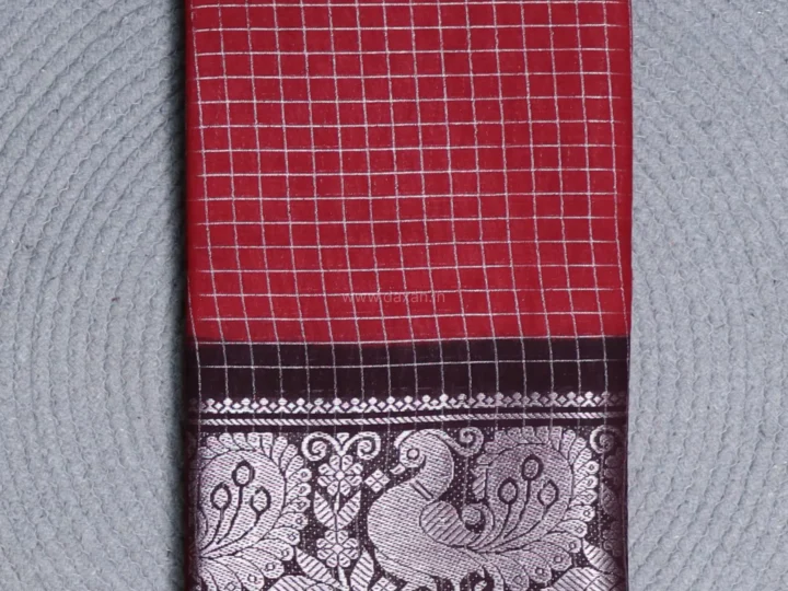 Sungudi Saree – Crimson Red with Deep Plum and Silver Grid