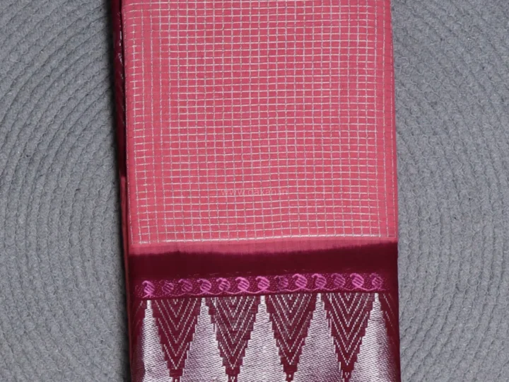 Sungudi Saree – Old Rose with Wine Border and Silver Grid