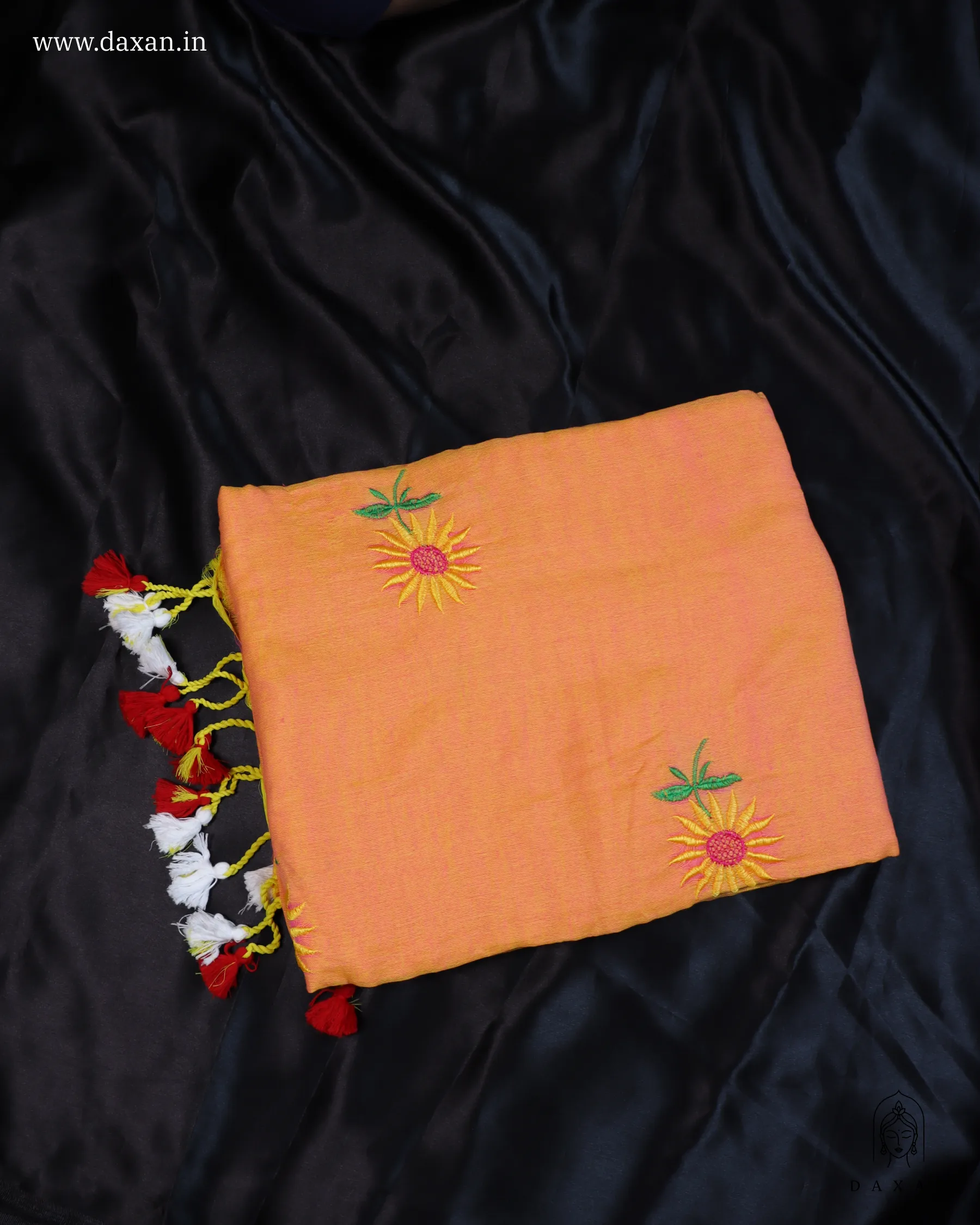 Khadi with Orange Body and Sunflower Embroidery Work - Image 2