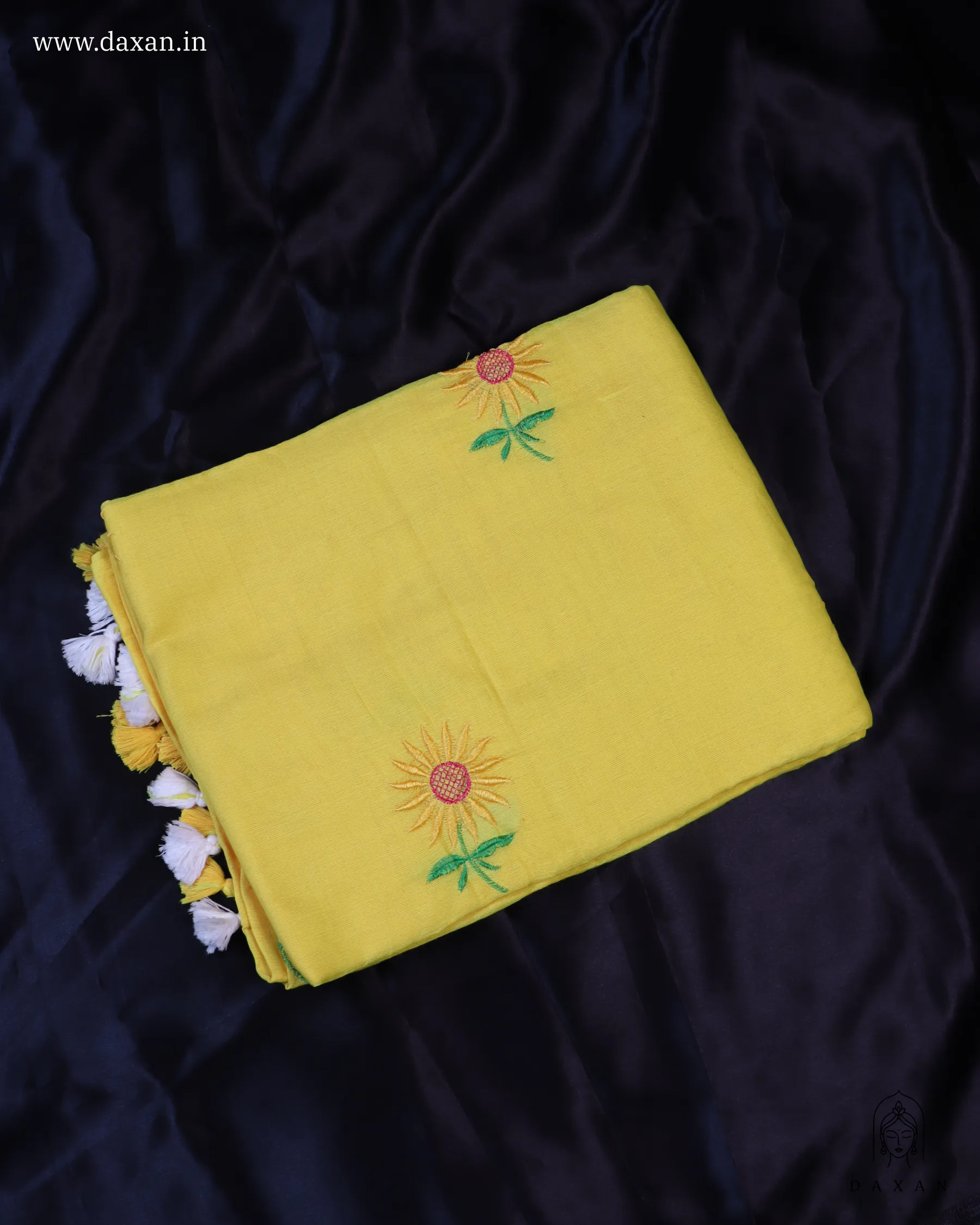 Khadi with Yellow Body and Sunflower Embroidery Work - Image 2