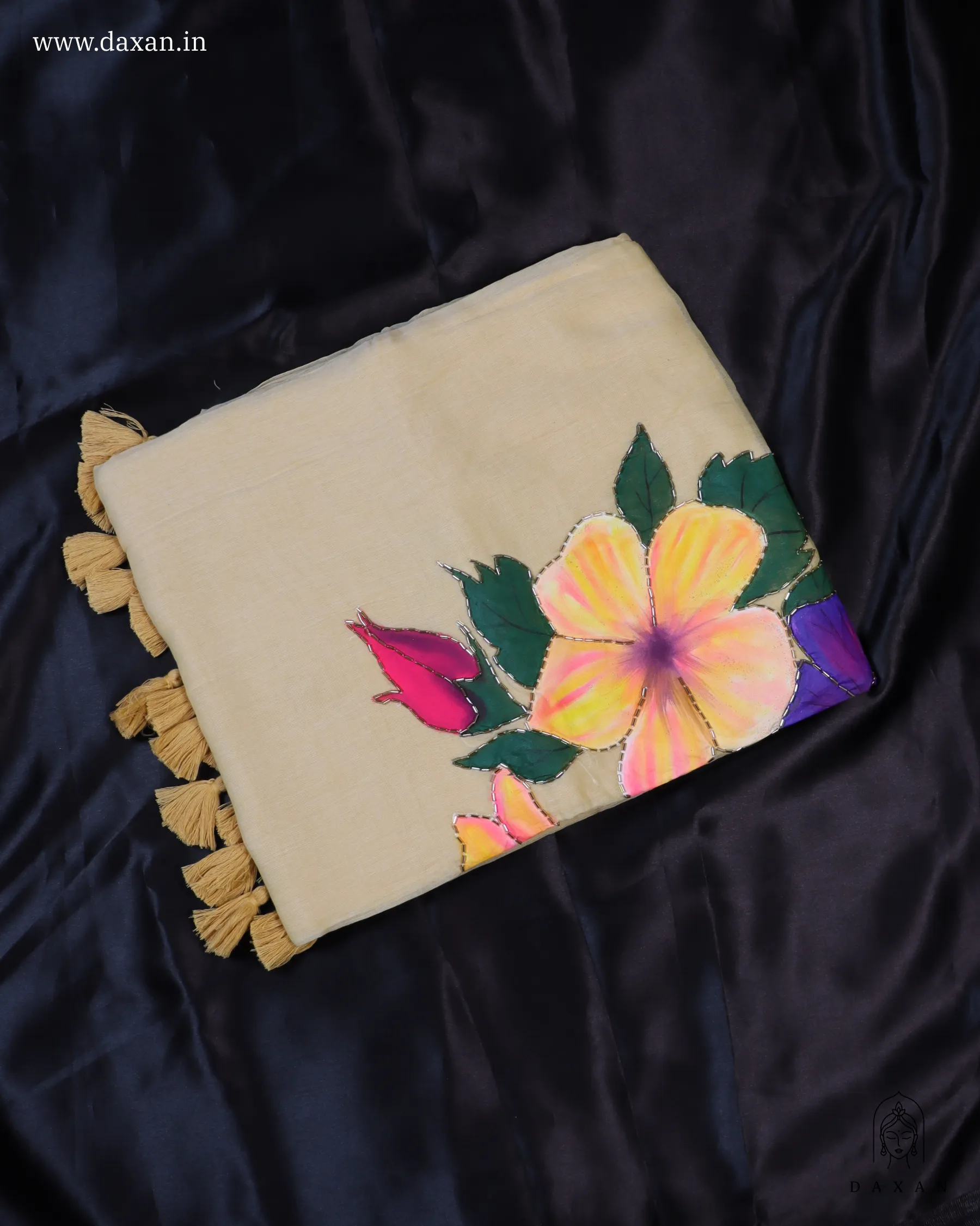 Premium Cotton Beige Body with Handpaint & Kardana Work - Image 2