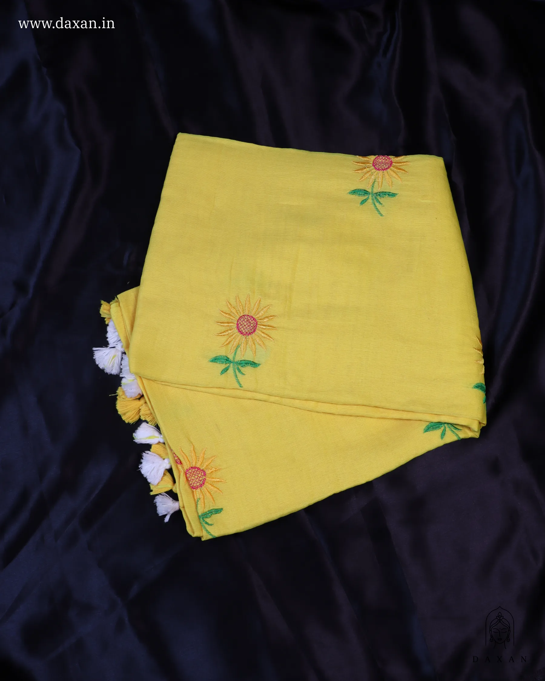 Khadi with Yellow Body and Sunflower Embroidery Work - Image 3