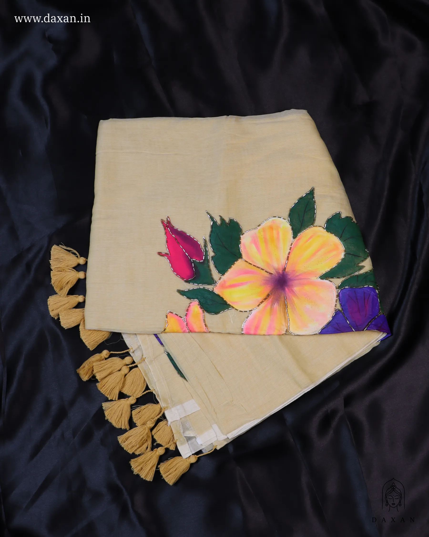 Premium Cotton Beige Body with Handpaint & Kardana Work - Image 3