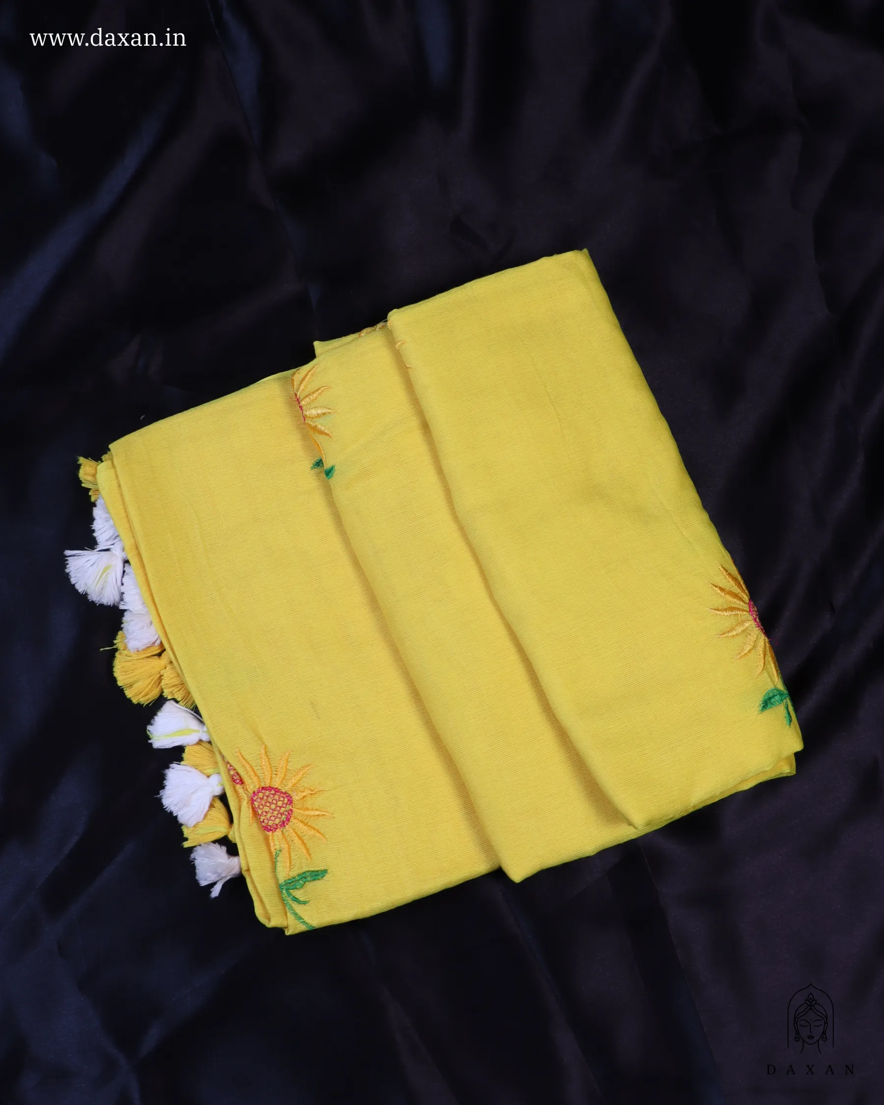 Khadi with Yellow Body and Sunflower Embroidery Work - Image 4