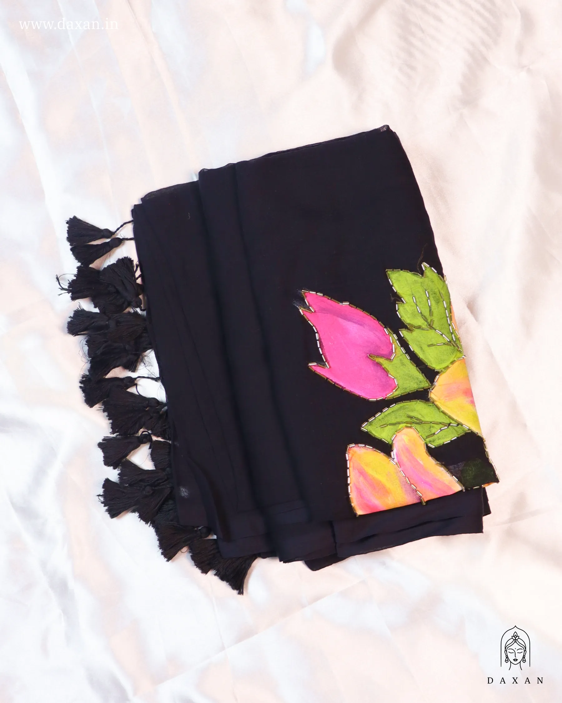 Premium Cotton Black Body with Handpaint & Kardana Work - Image 4