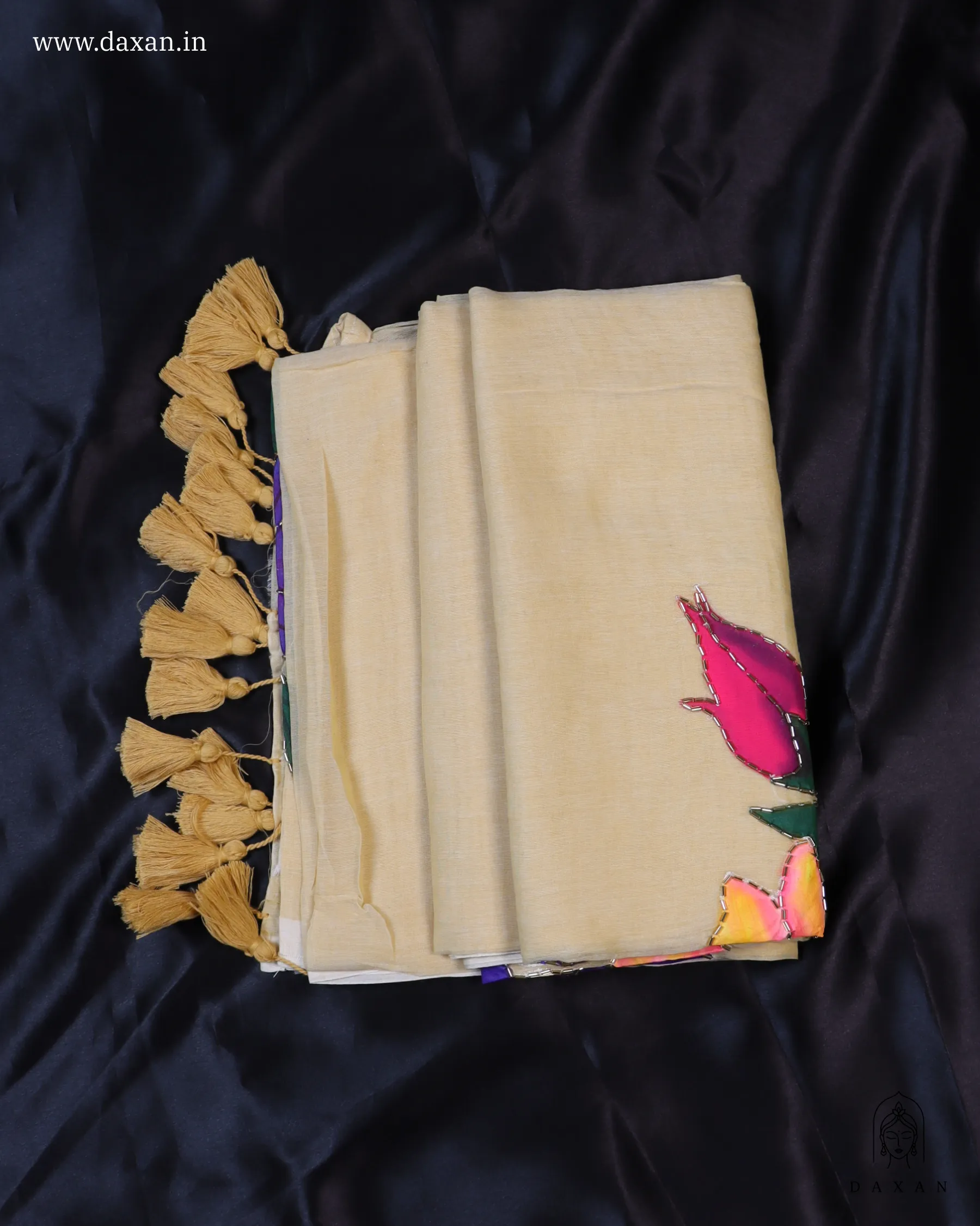 Premium Cotton Beige Body with Handpaint & Kardana Work - Image 4